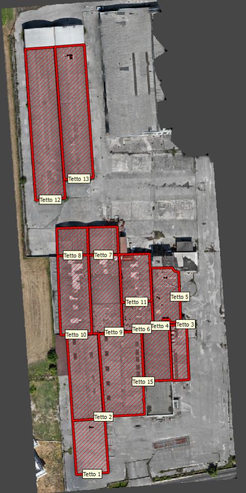 Mappatura tecnica di coperture di un capannone industriale
